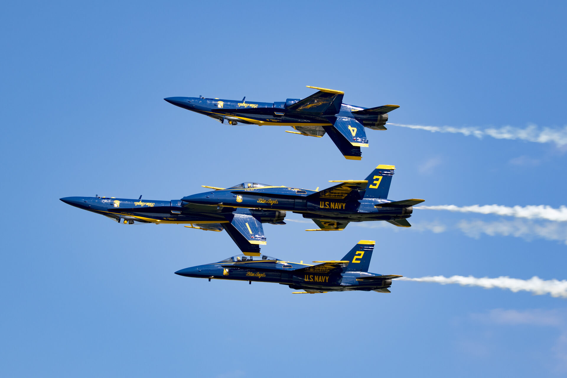 Blue Angels team performing the Double Farvel maneuver.