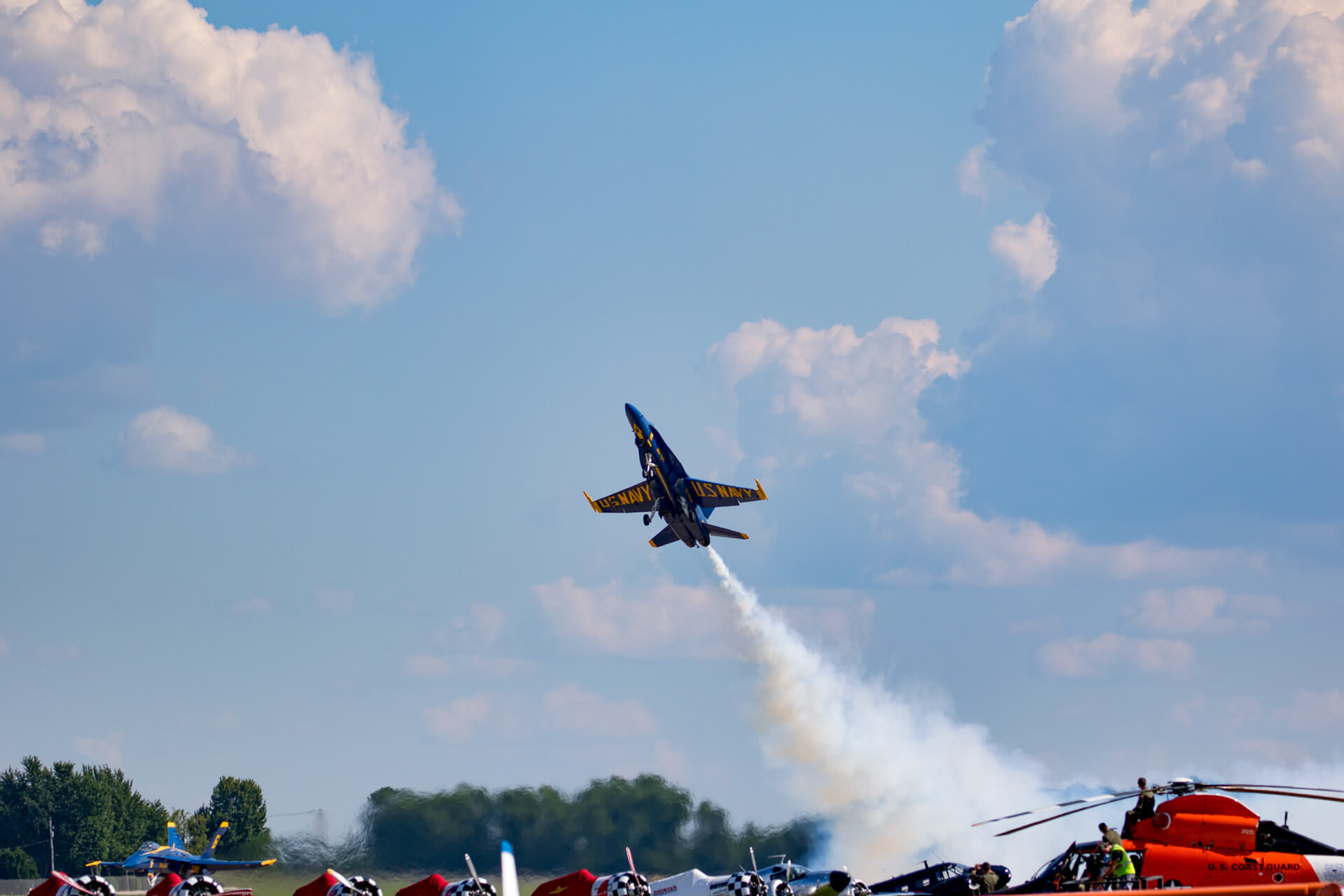 A small oil tank injects paraffin into the plane’s exhaust, allowing the Blue Angel F/A-18s to shoot out a 75-foot smoke trail.
