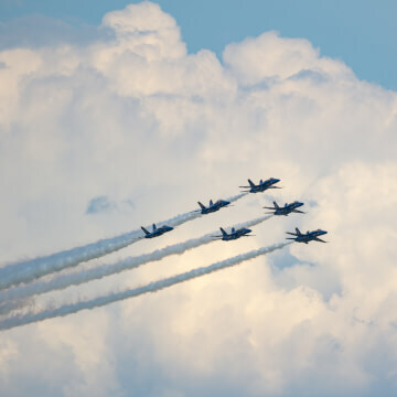 USN Blue Angels performing their Delta Formation maneuver.