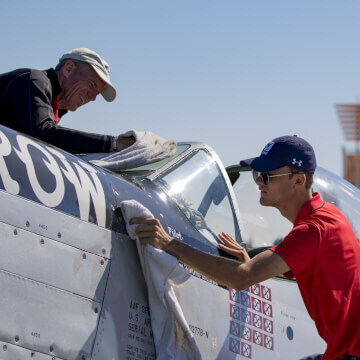 A restored WWII P-51 Mustang, honoring triple ace, Capt. Clarence E. ‘Bud’ Anderson.