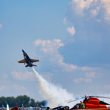 A small oil tank injects paraffin into the plane’s exhaust, allowing the Blue Angel F/A-18s to shoot out a 75-foot smoke trail.