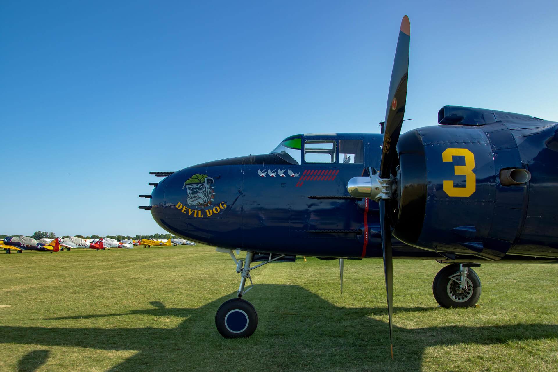 Built in Fairfax Kansas in 1945, this B-25 was flown by U.S. Marines during the second world war for ‘night heckling’ missions.