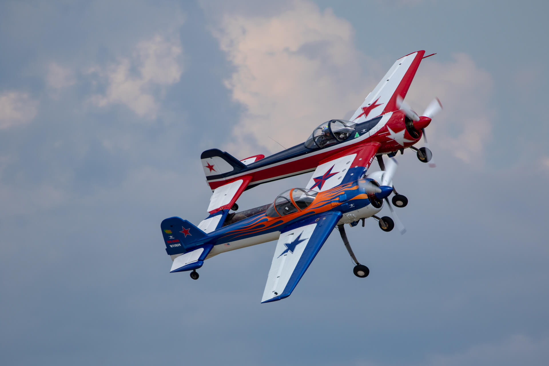 Fat Tire Cowboys (Dell Coller, Jeff Boerboon) showing off their mutant Yak-110 at AirVenture 2018.