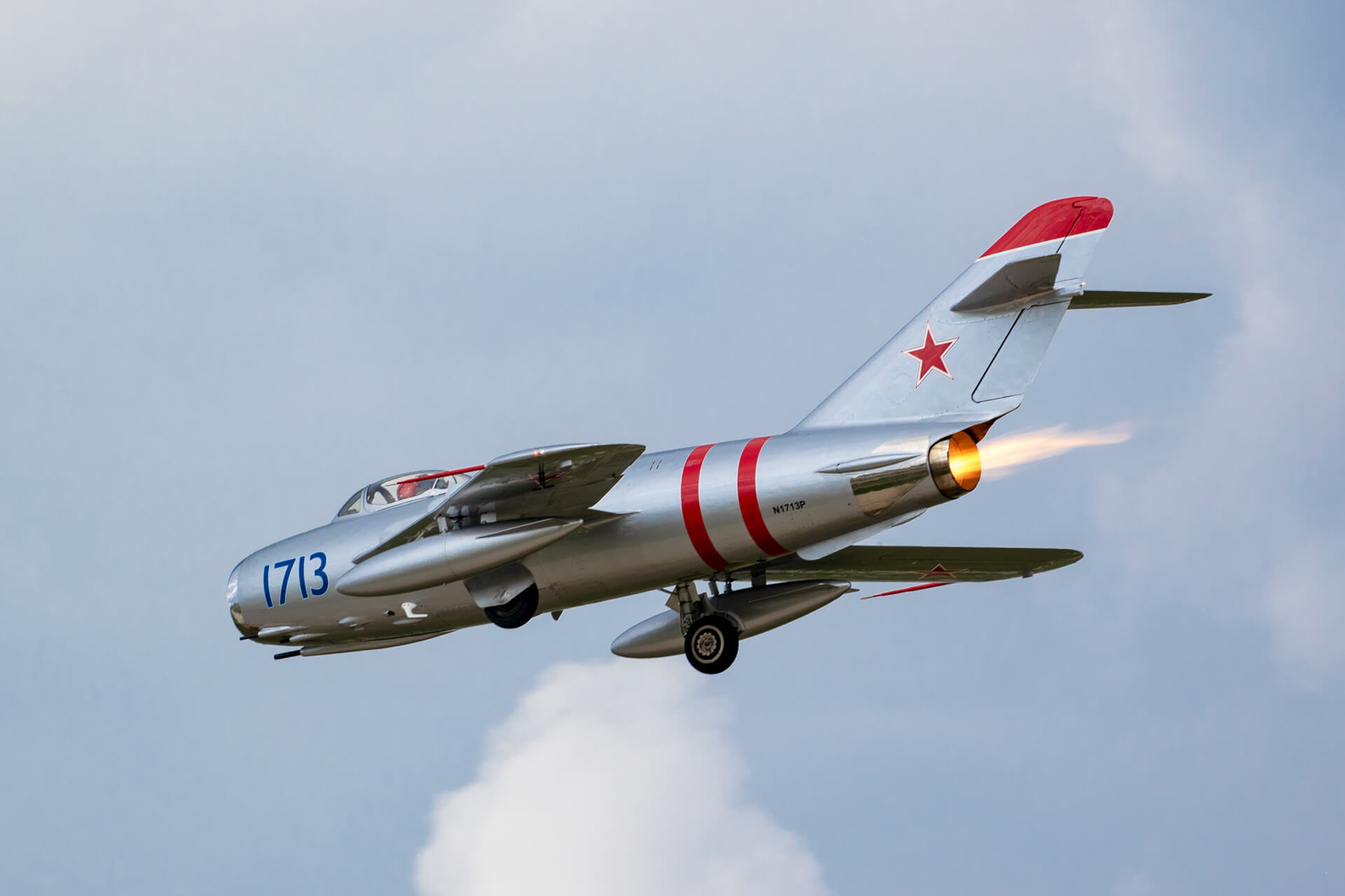 A MiG-17 flying overhead with full afterburner.