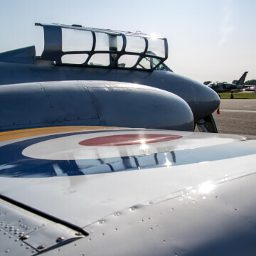 The Gloster Meteor T7, powered by dual Rolls-Royce engines, was Britan’s first jet, and remains the oldest flying jet aircraft in the world.