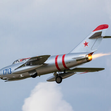 A MiG-17 flying overhead with full afterburner.