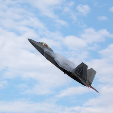 F-22 shows off high-g turn which causes vapor to form.