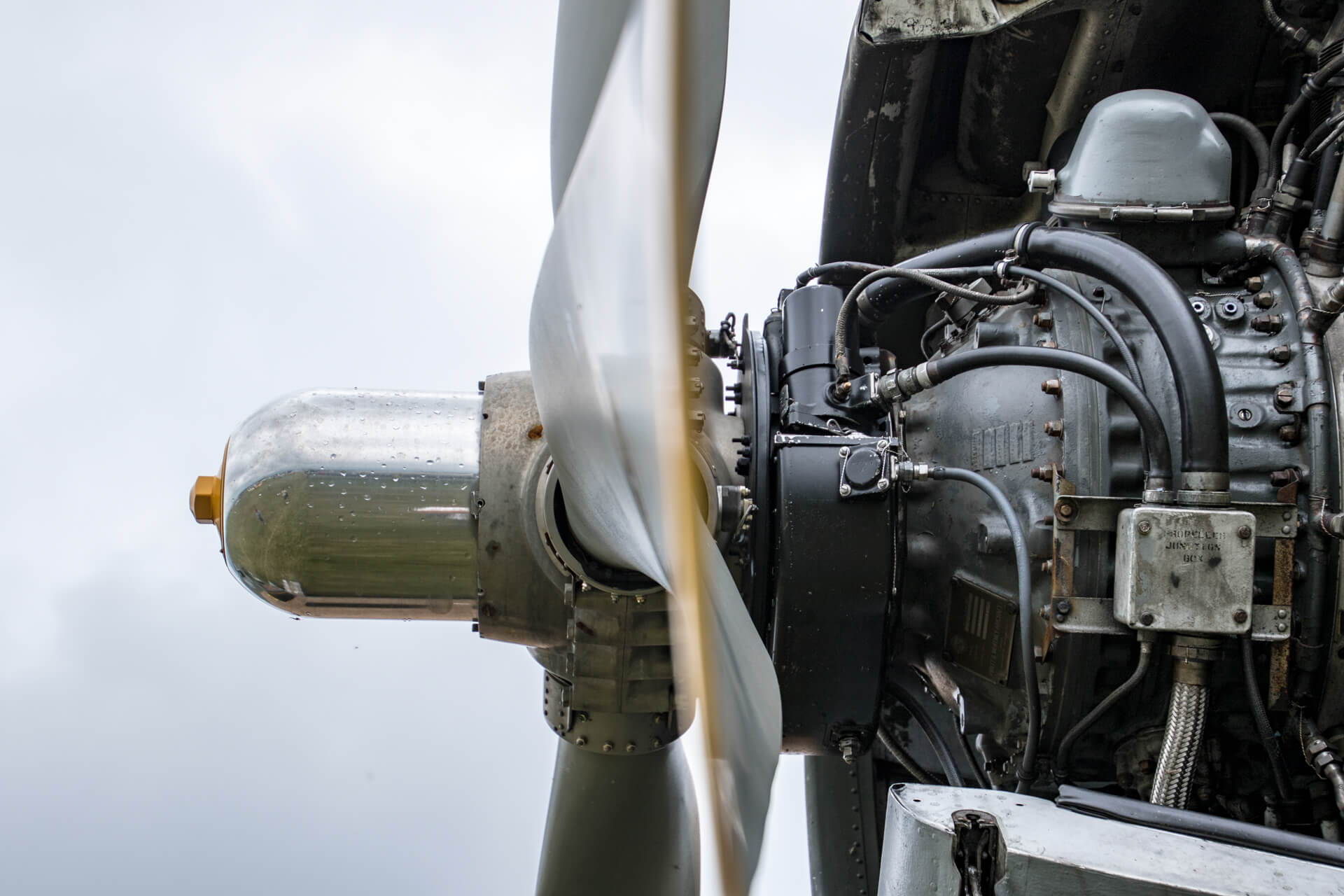 Side shot of an old propeller engine.