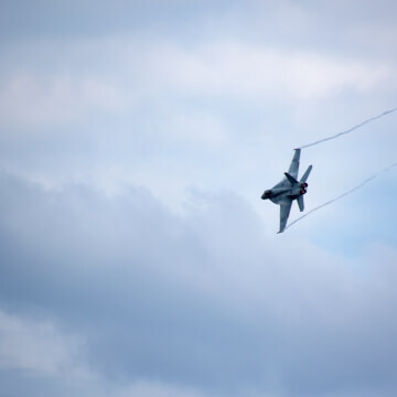 Navy F/A-18F Super Hornet showing off its powerful twin-engines.