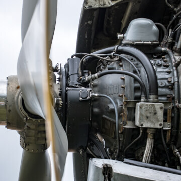 Side shot of an old propeller engine.