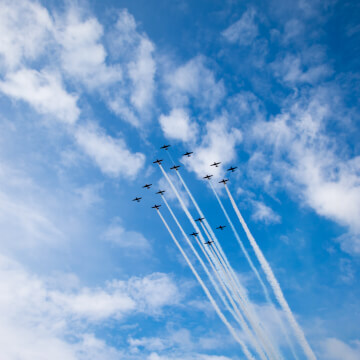 World War II era American warbirds flying in formation.