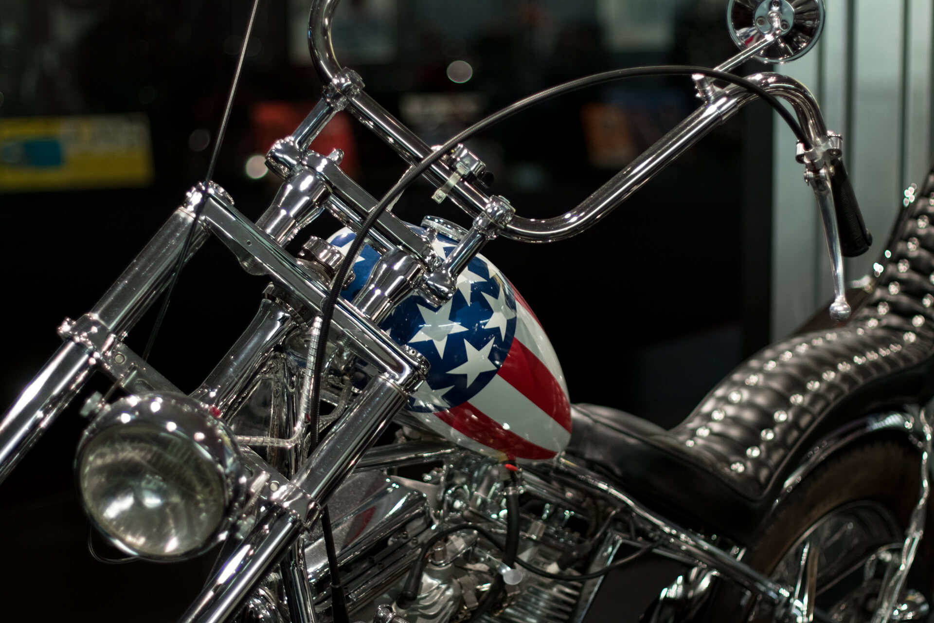 A replica of the Captain America bike that stared in the 1969 film Easy Rider.