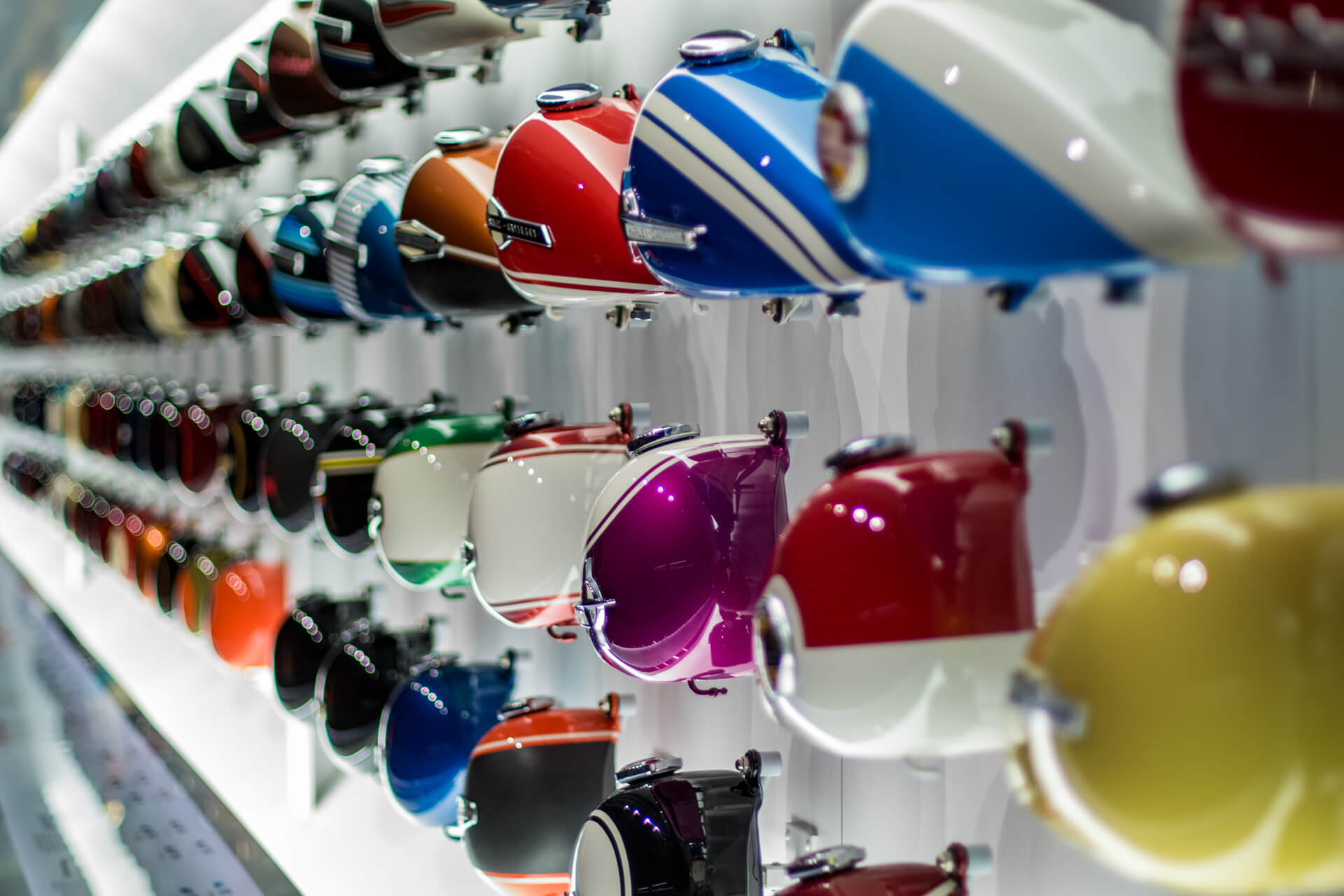 Harley-Davidson wall of gas tanks.