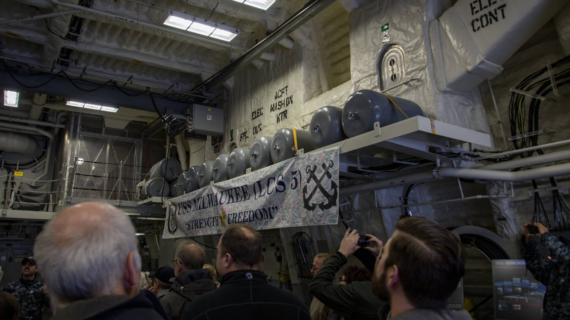 The hangar aboard the USS Milwaukee.