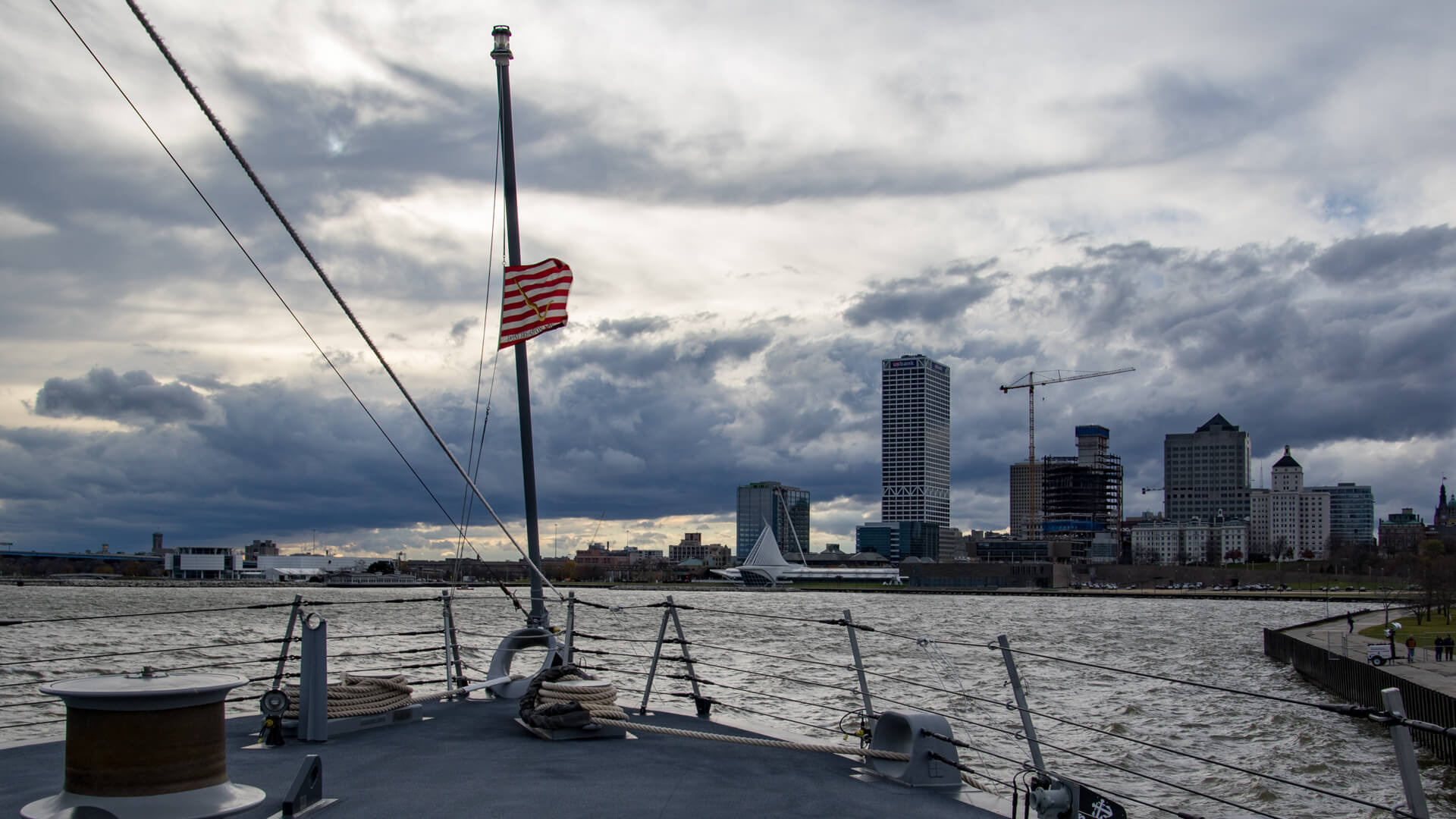 A view of the Milwaukee skyline from the USS Milwaukee.